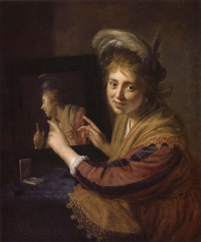 REMBRANDT Harmenszoon van Rijn Girl at a Mirror